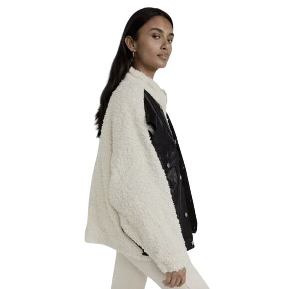 Blank NYC Faux Leather Button Up an Sherpa Zip Up Combo Jacket Oversize XS NWT - Picture 8 of 9